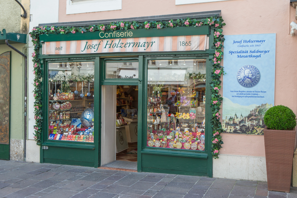 Facade of Confiserie Josef Holzermayr in Salzburg